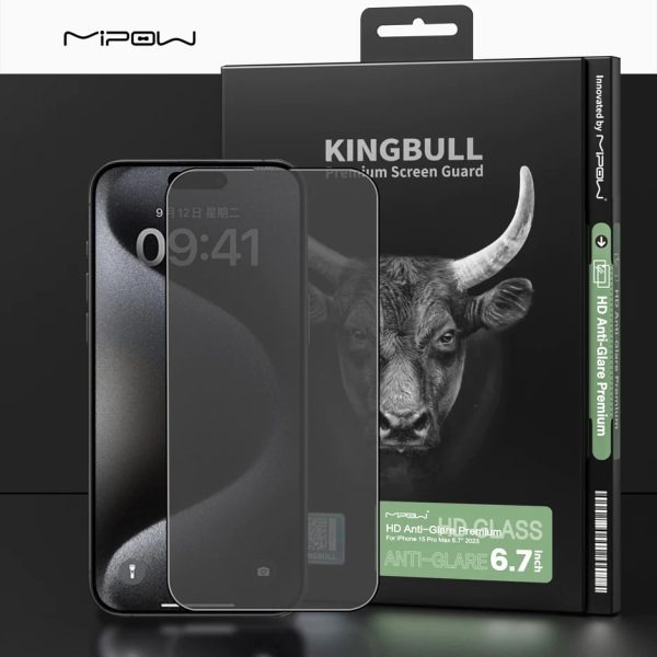 Cường lực chống bám vân tay MiPow Kingbull Anti-Glare Premium HD iPhone 14, 15 Series